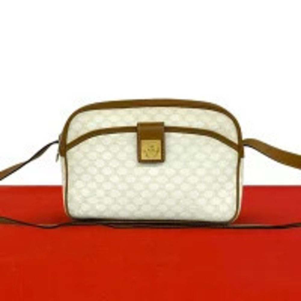 Celine Ring Macadam Leather Shoulder Bag White Brown